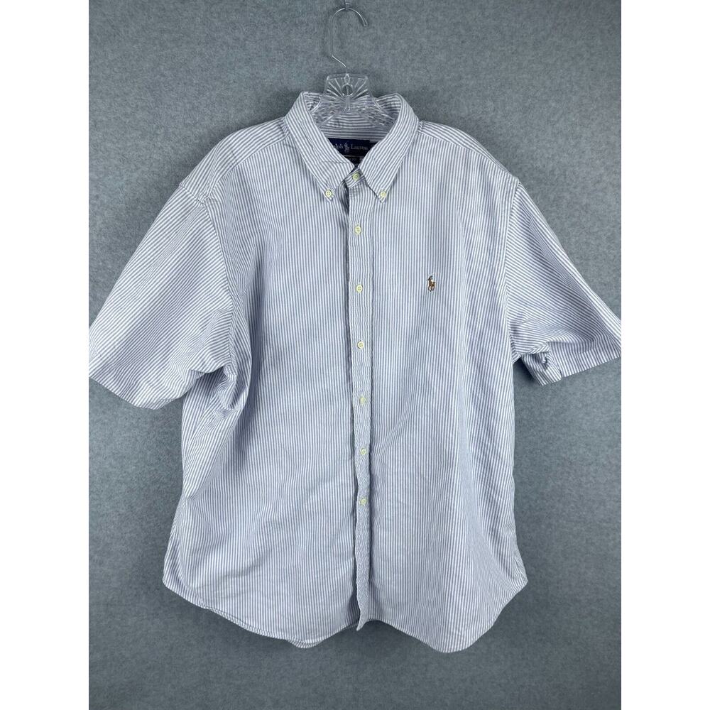 Ralph Lauren Shirt Mens 2XL Blue Striped Button Down‎ Flesh Pony Classic
